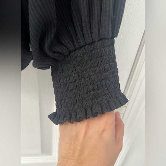 Anthropologie Smocked Puff Sleeve Black Top (Size XS) - Picture 10 of 11